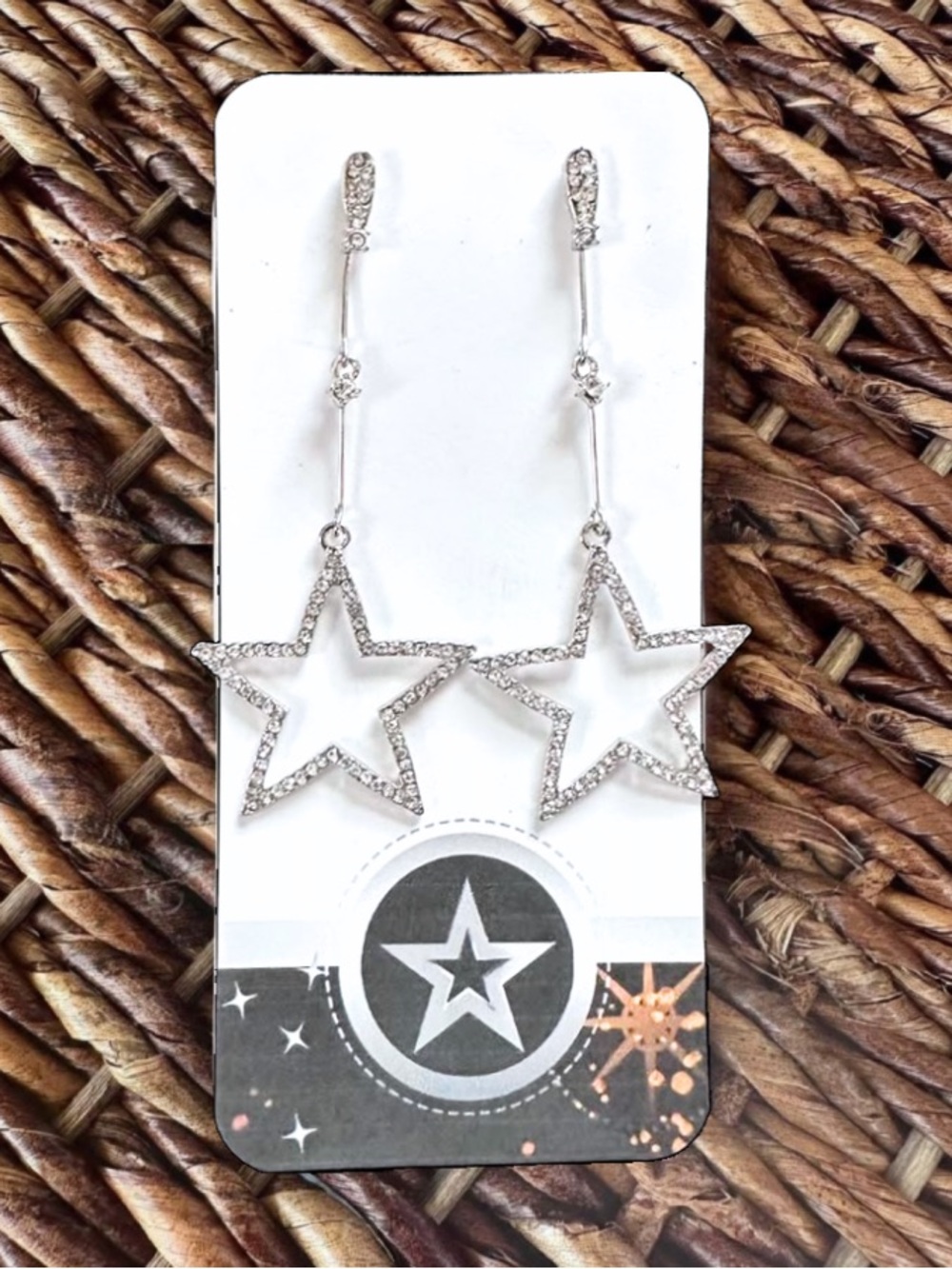 New Sparkly Silver-Tone Star Statement Earrings (3.5” Long x 1.5” Wide)